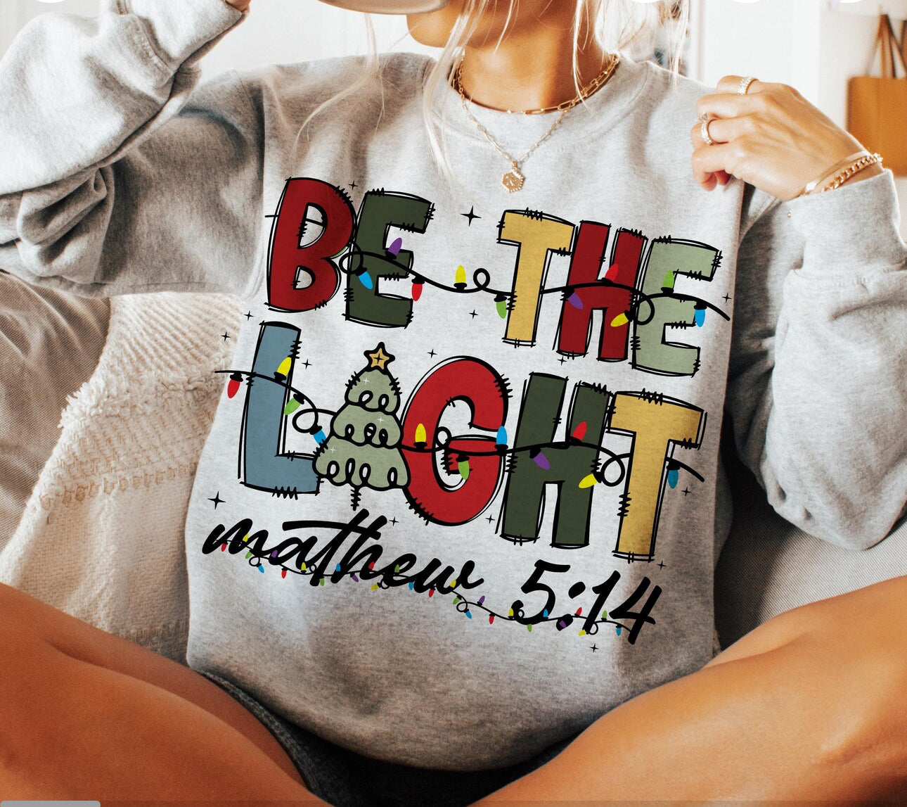 Be The Light-Gildan Heavy Blend Crew Neck Sweatshirt in Heathered Grey